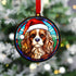 Cavalier King Charles Spaniel in Santa Hat Suncatcher Decoration